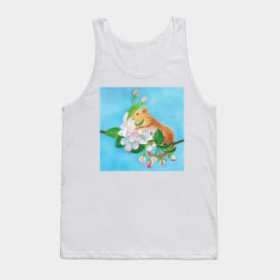 Common dormouse, hazel dormouse climbing in a spring blooming branch Tank Top